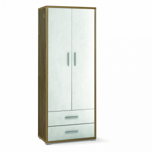 MOBILE A 2 ANTE con 2 cassetti H182 cm in bianco e noce stelvio