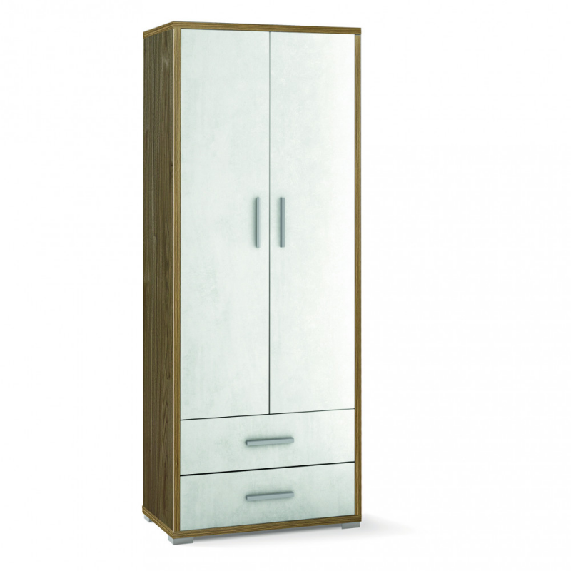 MOBILE A 2 ANTE con 2 cassetti H182 cm in bianco e noce stelvio