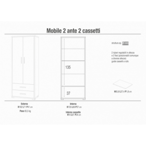 Zoom MOBILE A 2 ANTE con 2 cassetti H182 cm in bianco e noce stelvio