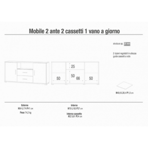 Zoom MOBILE a 2 ANTE con 2 CASSETTI in NOCE STELVIO E OSSIDO BIANCO
