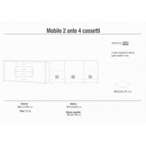 Zoom MOBILE a 2 ANTE con 4 CASSETTI in OSSIDO BIANCO E NOCE STELVIO