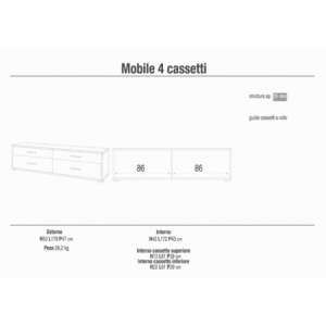Zoom MOBILE con 4 CASSETTI in NOCE STELVIO E OSSIDO BIANCO