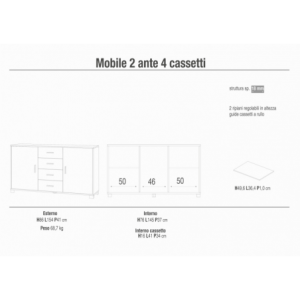 Zoom MOBILE a 2 ANTE con 4 CASSETTI in TITANIO E QUERCIA BIANCO