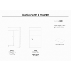 Zoom MOBILE a 2 ANTE con 1 CASSETTO BIANCO LISCIO E BIANCO LISCIO