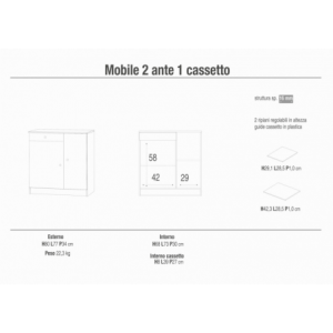 Zoom MOBILE a 2 ANTE con 1 CASSETTO EUCALIPTO
