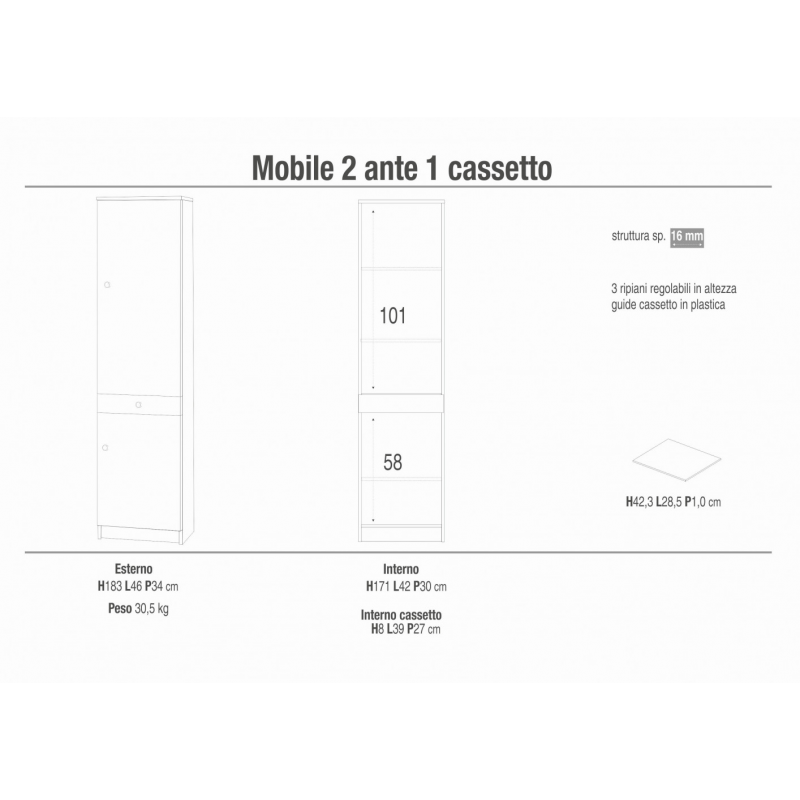 COLONNA a 2 ANTE con 1 cassetto BIANCO LISCIO