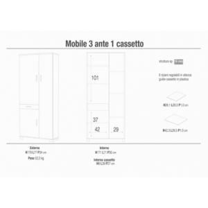 Zoom A623BFBFK MOBILE 3 ANTE 1 CASSETTO - KIT BIANCO FIAMMATO