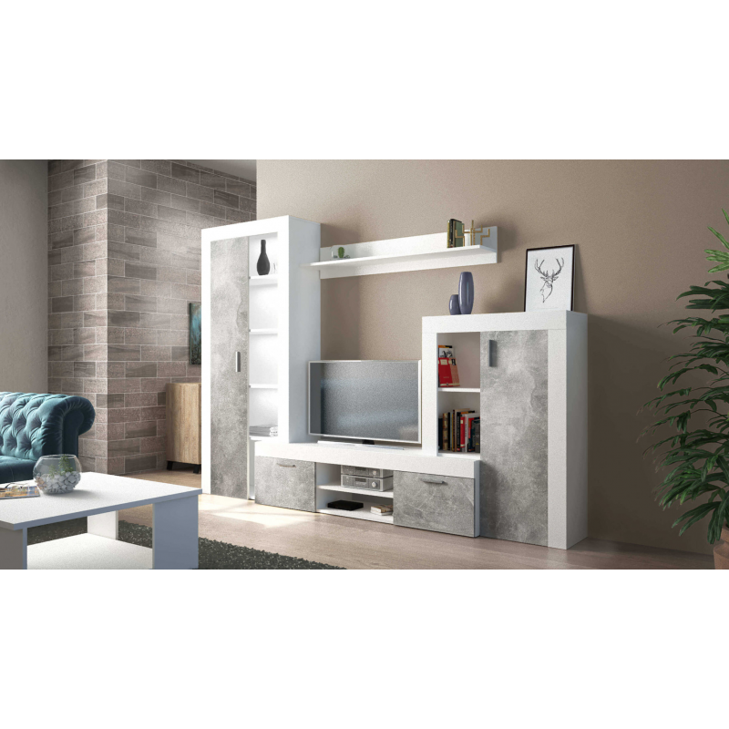 Parete soggiorno Nobel bianco e grigio cemento - Living moderno