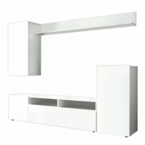 Parete soggiorno Bridge bianco e bianco lucido - Living moderno