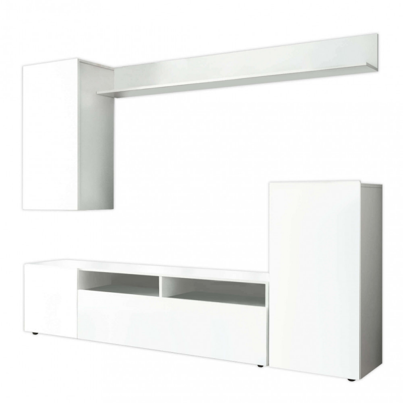 Parete soggiorno Bridge bianco e bianco lucido - Living moderno
