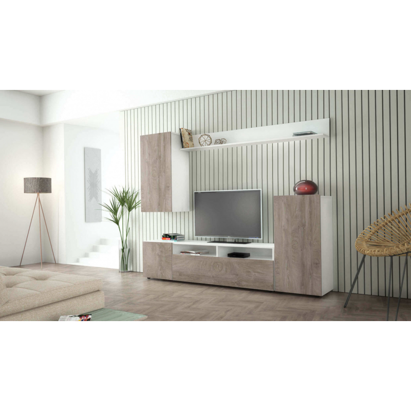 Parete soggiorno Bridge bianco e rovere chiaro - Living moderno