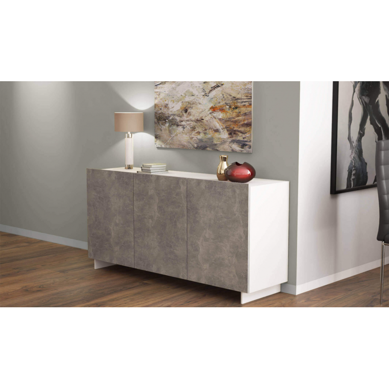 Credenza Carlile bianco e grigio cemento moderna soggiorno
