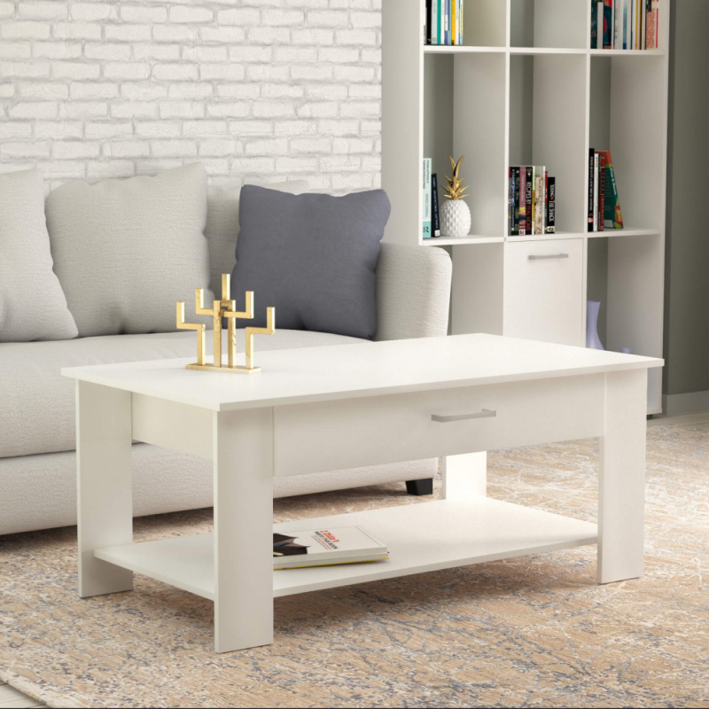Tavolino salotto Myrto bianco moderno 110x60x45h