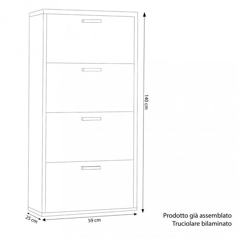 Scarpiera Molly 4 ante ribalta olmo chiaro moderna salvaspazio