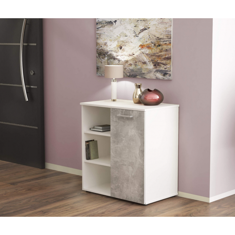 Mobiletto Mark 1 anta 3 mensole bianco cemento chiaro moderno