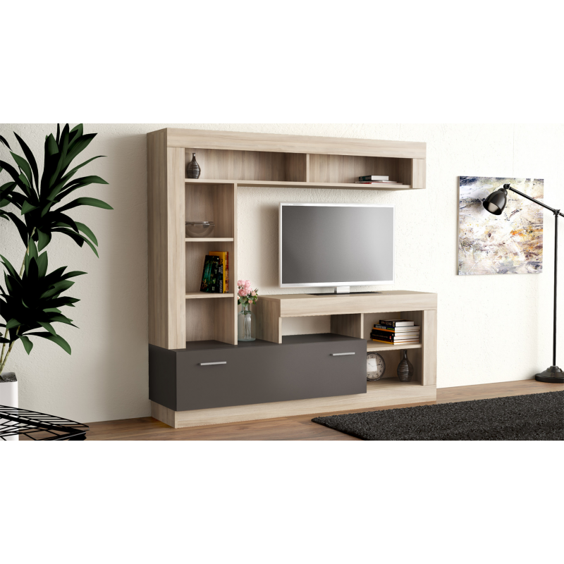 Parete soggiorno Leonard olmo e grigio moderna e capiente