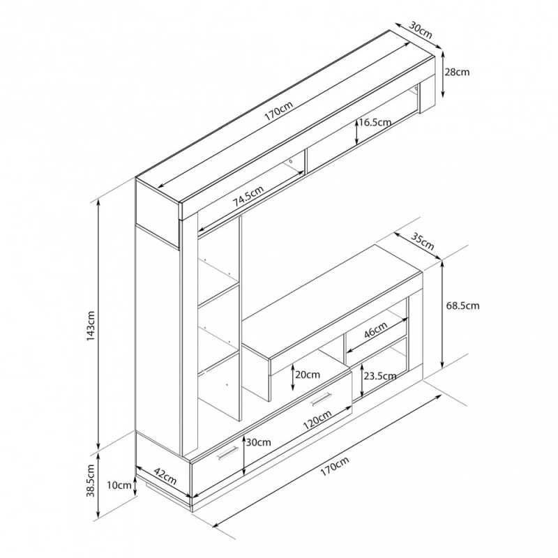 Parete soggiorno Leonard rovere e taupe moderna e capiente