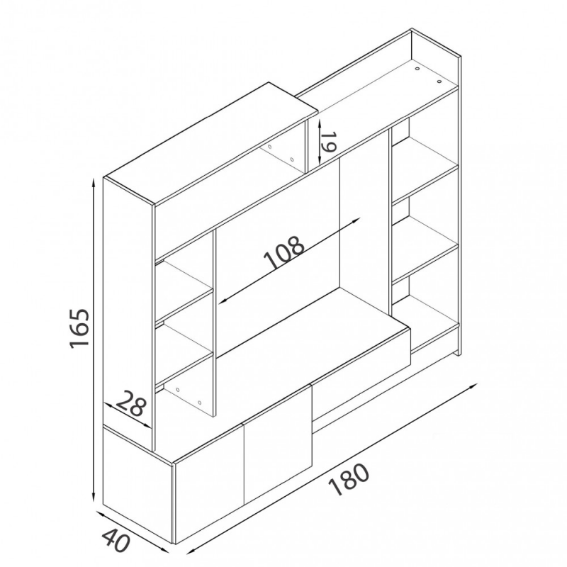 Parete soggiorno Entry olmo e grigio moderna e compatta