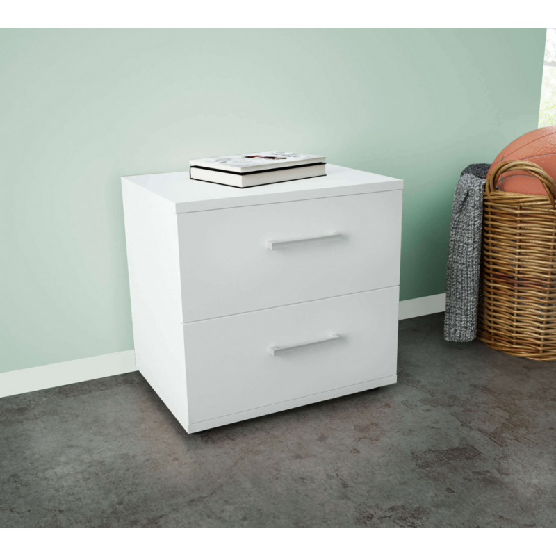 Comodino Ares Bianco moderno compatto per camera da letto