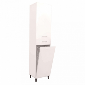 Colonna Pure con cesto portabiancheria bianco lucido bagno
