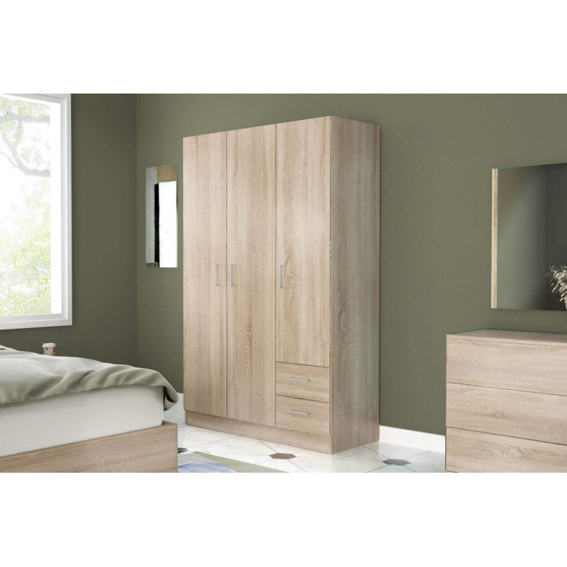 ARMADIO 3 ANTE E 2 CASSETTI QUERCIA CHIARO