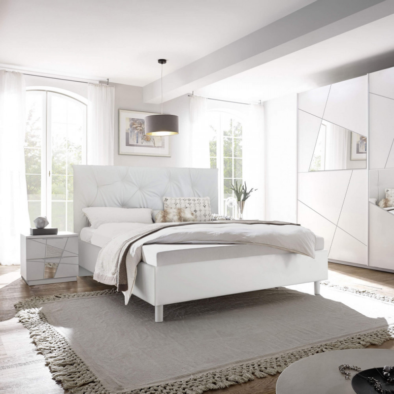 LETTO IMBOTTITO 160X200 BIANCO LEONARDO