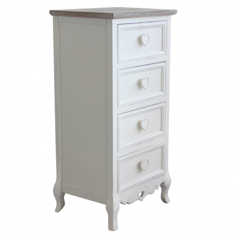 Cassettiera Cuore 4 cassetti bianca stile shabby chic