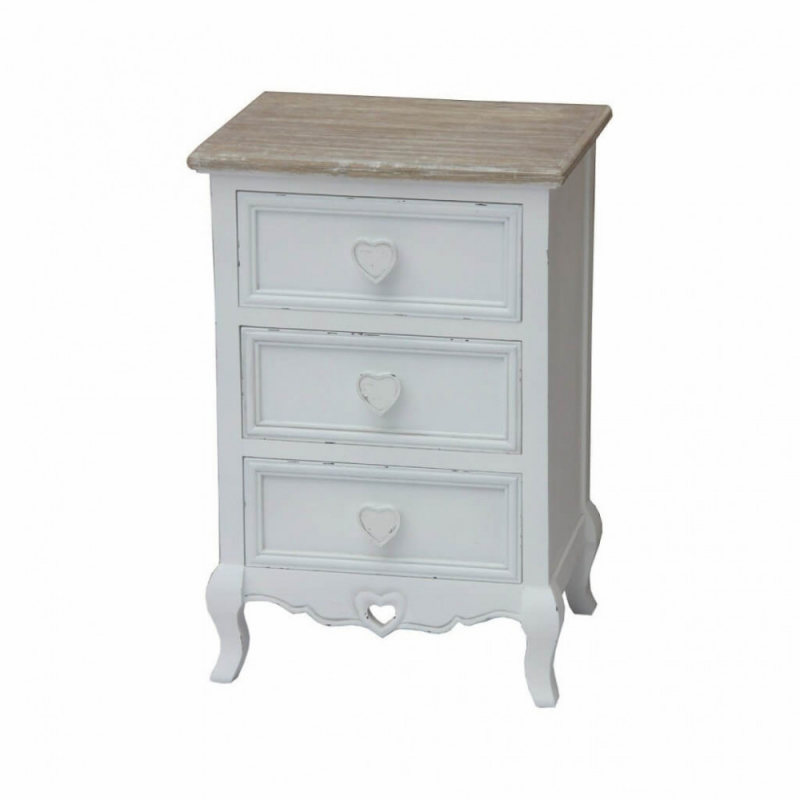 Cassettiera Cuore 4 cassetti bianca stile shabby chic