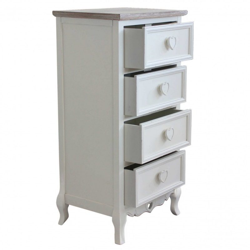Cassettiera Cuore 4 cassetti bianca stile shabby chic