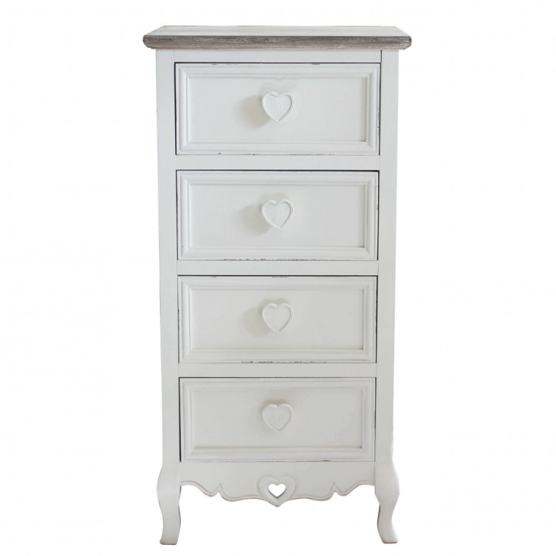 Cassettiera Cuore 4 cassetti bianca stile shabby chic