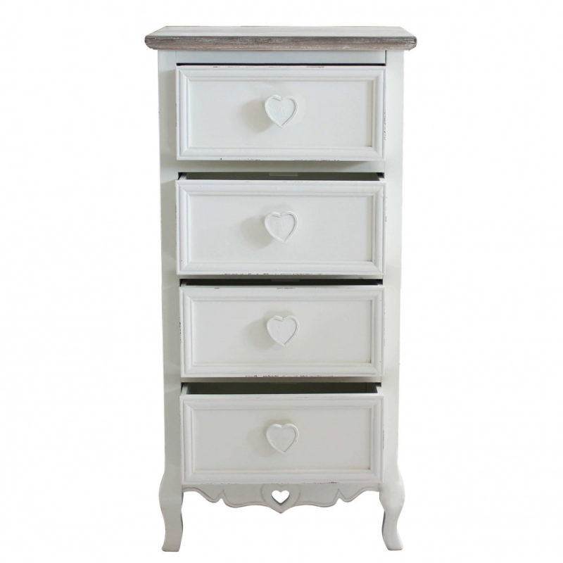 Cassettiera Cuore 4 cassetti bianca stile shabby chic