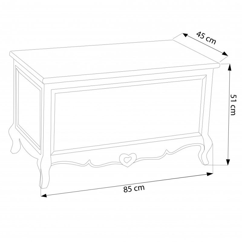 Baule Cuore legno paulonia bianco tortora shabby chic L45×P34×H66 cm — levanteshop.it