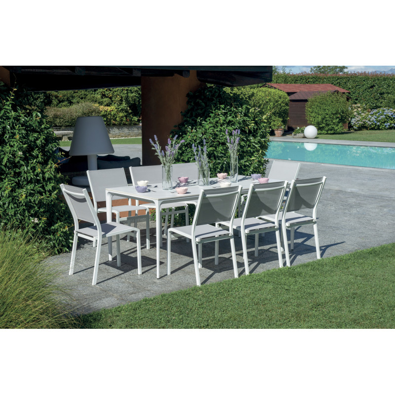 Tavolo Alghero 180x90 Alluminio Bianco Piano Gress Marmo Moia