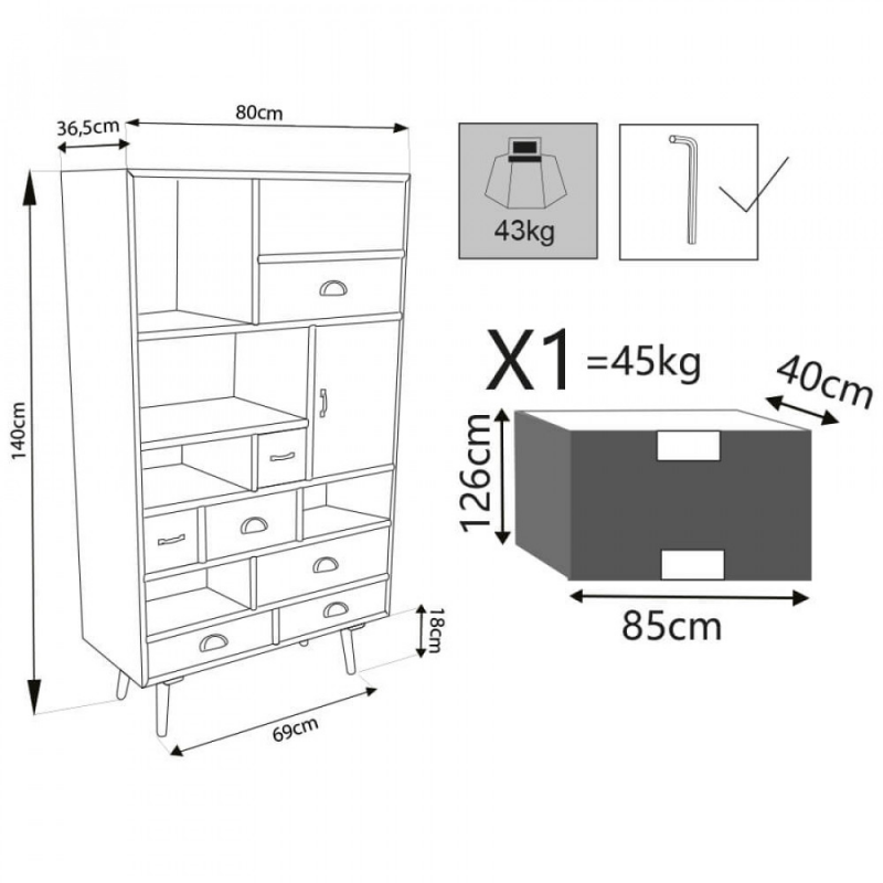 Mobiletto Perth moderno naturale per cucina casa