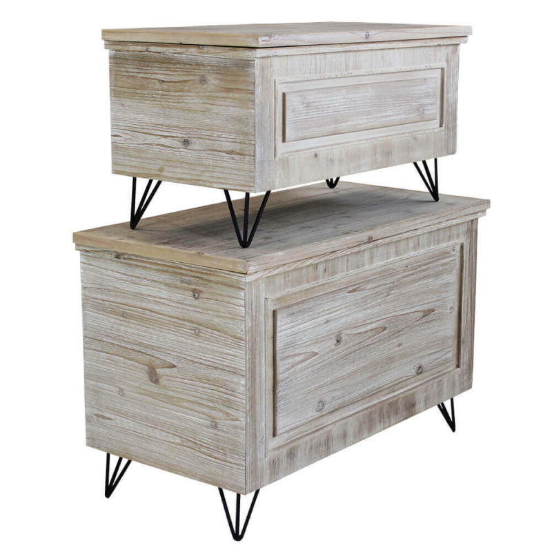 Set 2 bauli legno paulonia MDF tortora sbiancato L84×P43×H54 cm — levanteshop.it