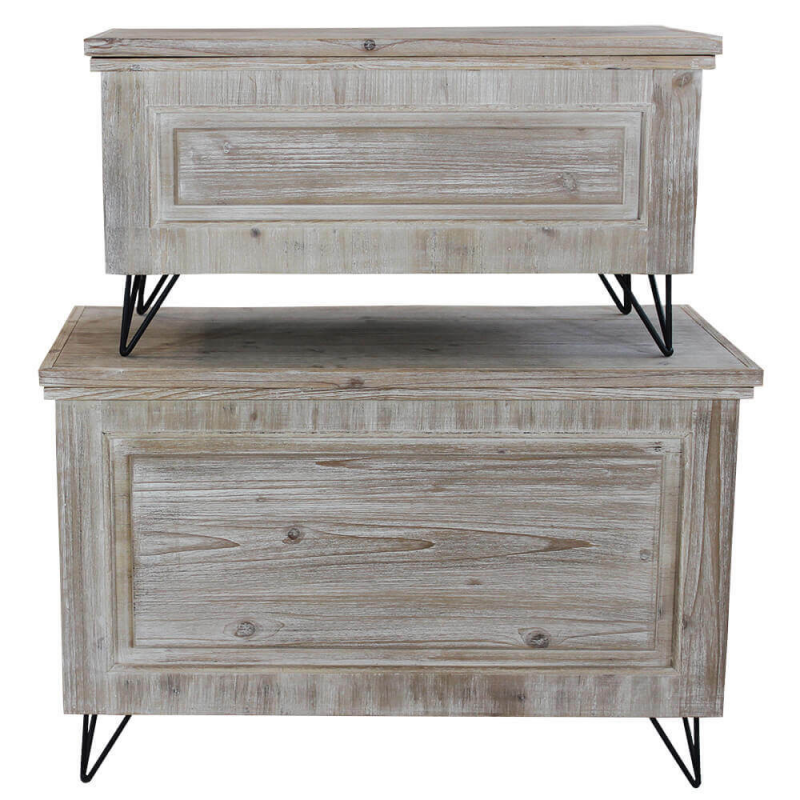 Set 2 bauli legno paulonia MDF tortora sbiancato L84×P43×H54 cm — levanteshop.it