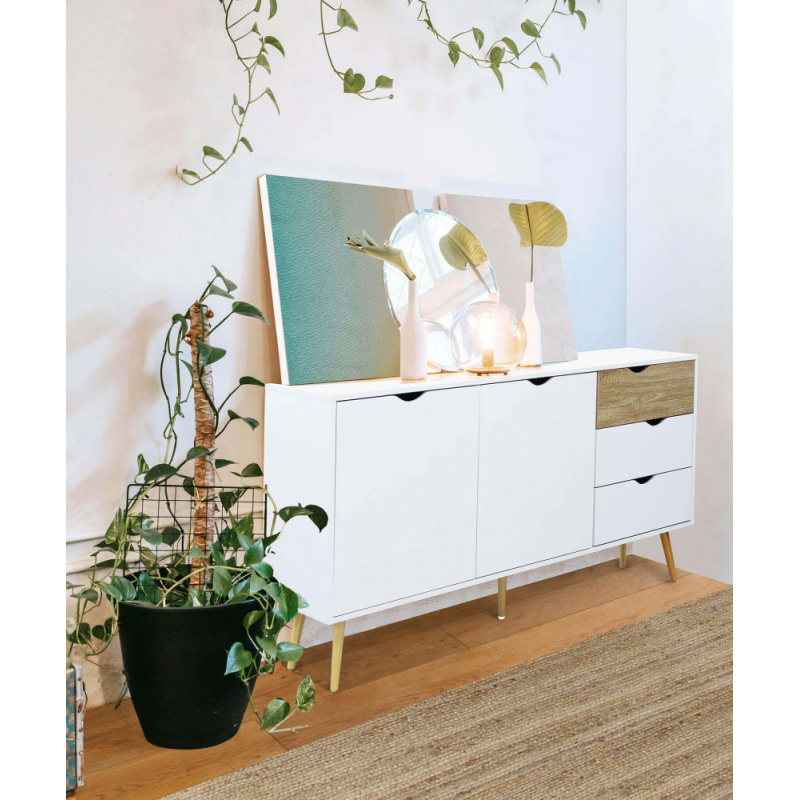 Mobile Bradley Cosma legno bianco marrone L147×P39×H82 cm 2 ante 3 cassetti — levanteshop.it