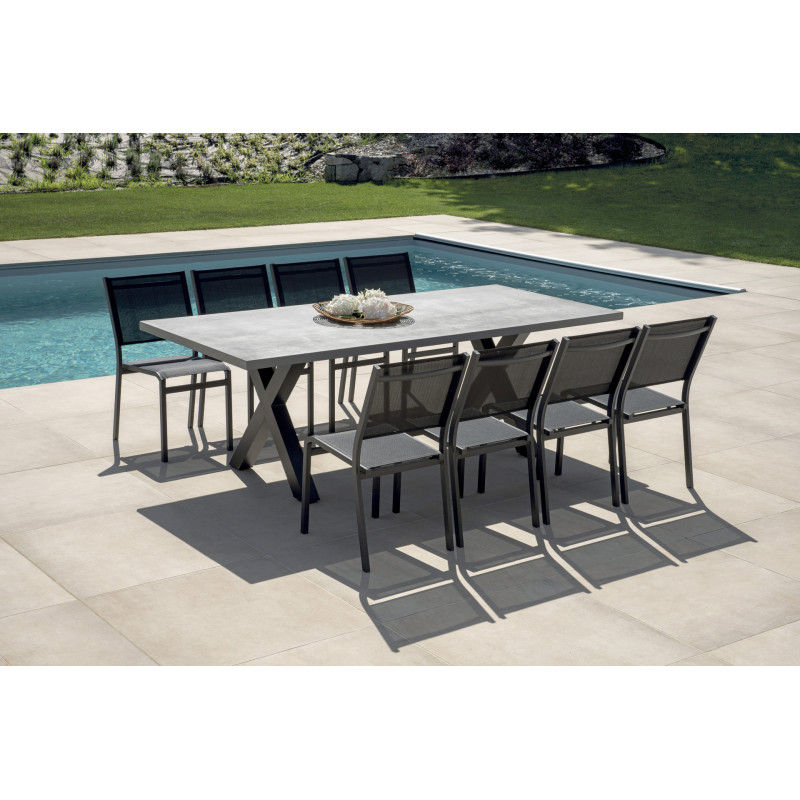 Tavolo Amantea 220x100 Alluminio Antracite Piano Resina Grigio Moia