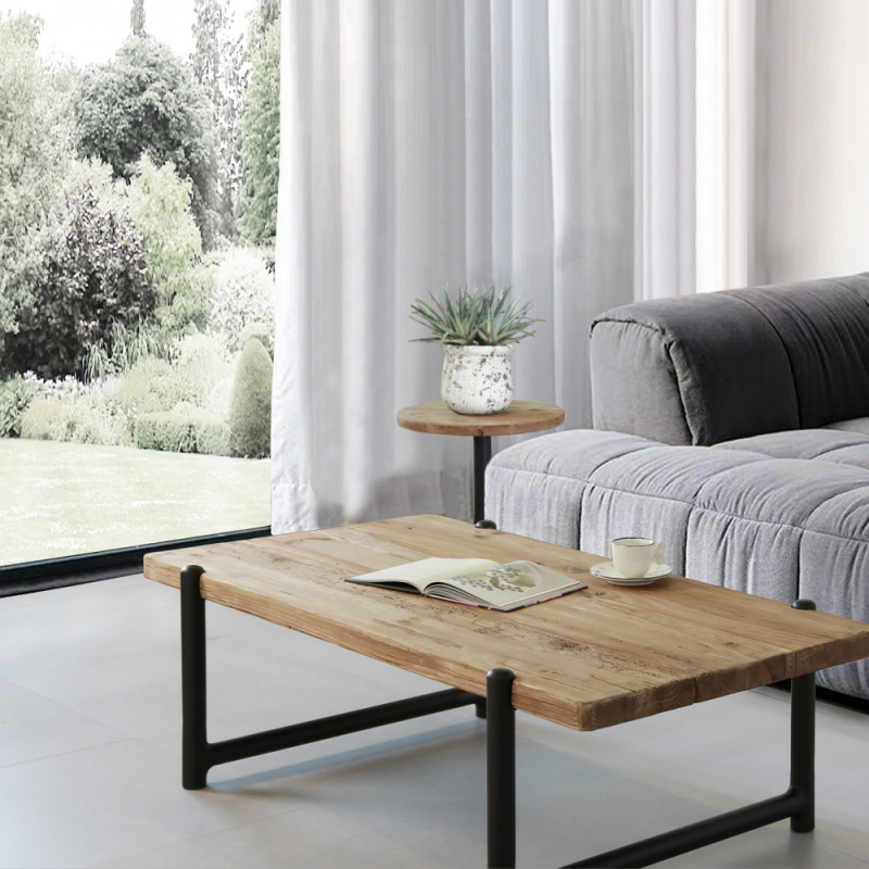 Tavolino Beaumont moderno compatto legno ferro per soggiorno casa