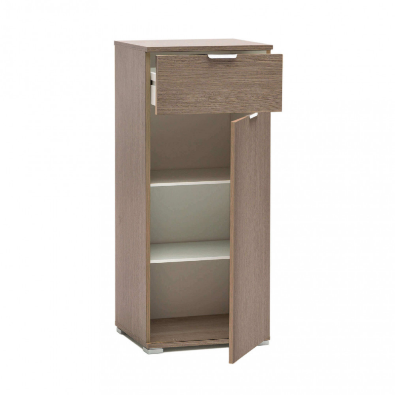 Mobiletto con 1 anta e 1 cassetto rovere grigio compatto moderno