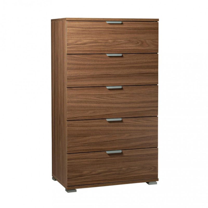 Cassettiera 5 cassetti tinta noce compatta elegante per casa