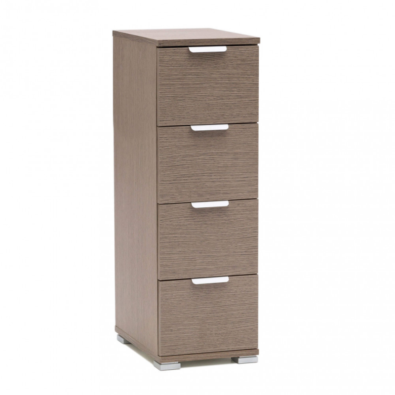Cassettiera 4 cassetti rovere grigio compatta elegante per casa