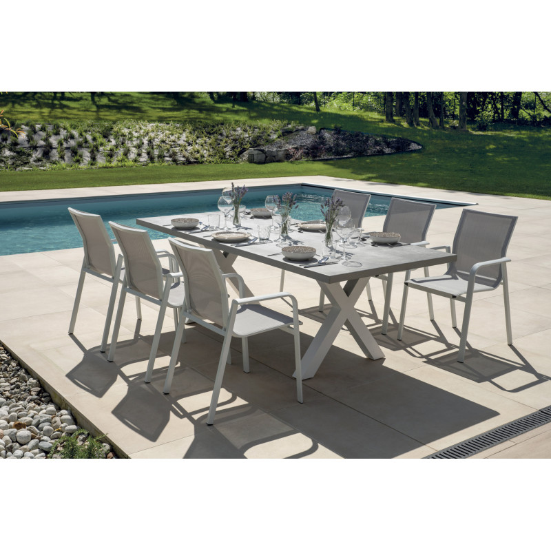 Tavolo Amantea 220x100 Alluminio Bianco Piano Resina Grigio Moia