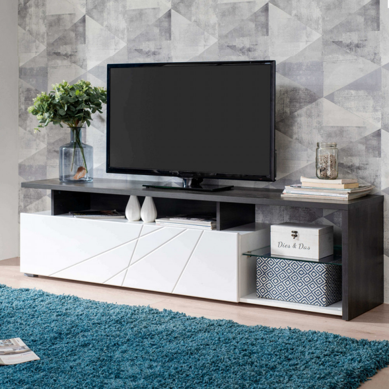 PORTATV ARCTIC BIANCO, LEGNO NERO E BIANCO GLOSS