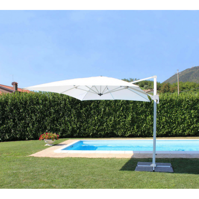Ombrellone Saturno palo laterale bianco 3x4m ampio resistente