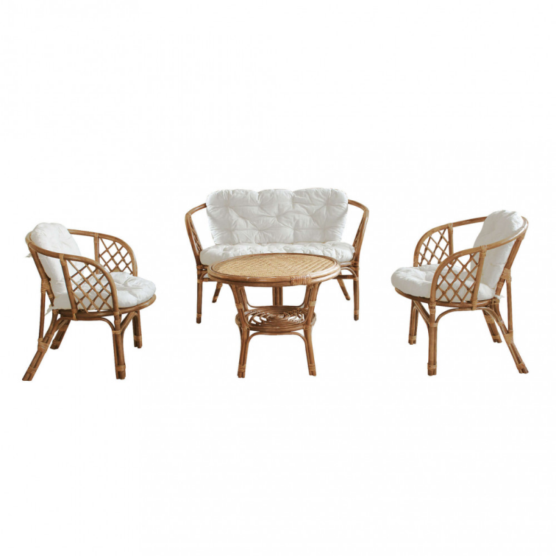 Salotto Bahamas 2 posti con cuscini in polyrattan marrone