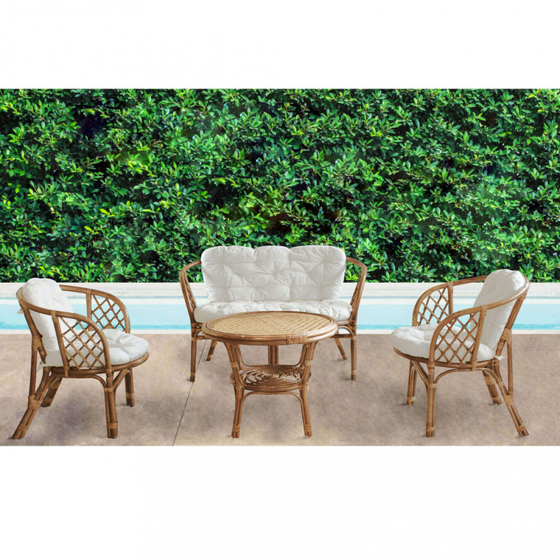 Salotto Bahamas 2 posti con cuscini in polyrattan marrone