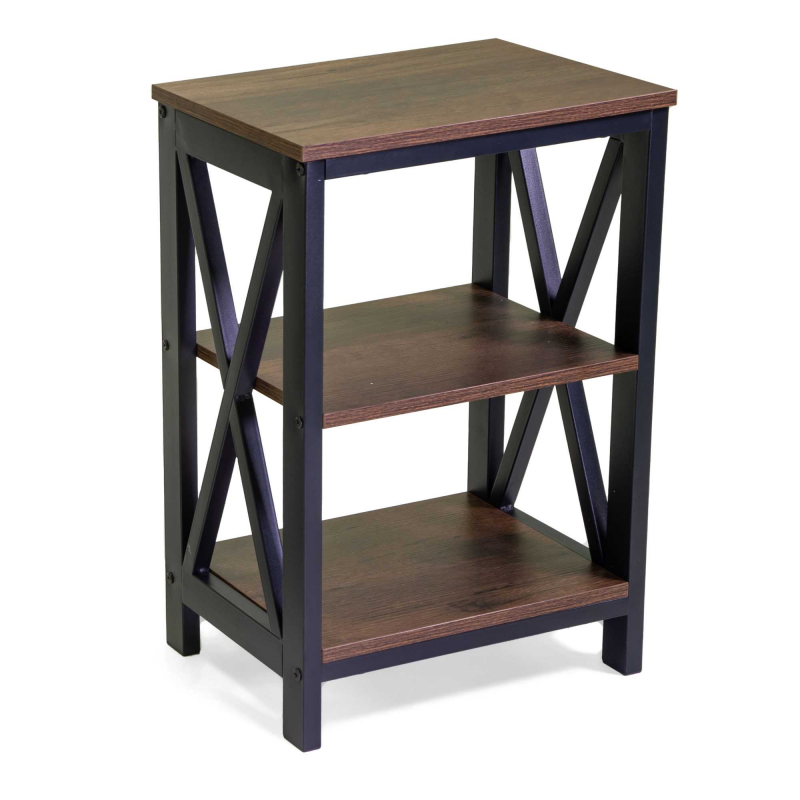 Mobiletto scaffale Mudra 2 piani legno noce e nero smontato cm40x30h60