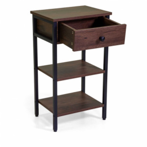 Zoom Mobiletto Mudra 1 cassetto + 2 piani legno noce e nero smontato cm 40x30h70