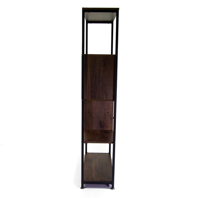 Scaffale Mudra 4piani + 2cassetti + 1anta legno noce e nero smontato cm 78x30h158